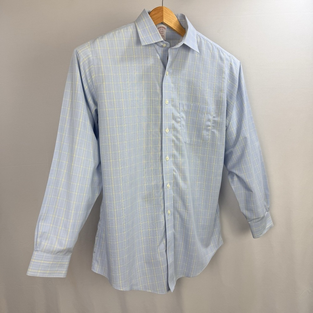 Brooks Brothers Button-Up Shirt Mens 16 34 Plaid Blue American Supima Cotton LS